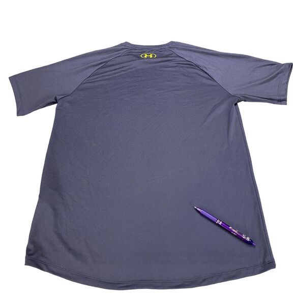Under armour Tee Shirt Mens Medium Navy Spell Out Logo Short Sleeve Crew Neck - Picture 6 of 15